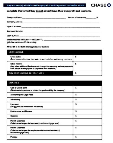 profit and loss statement template